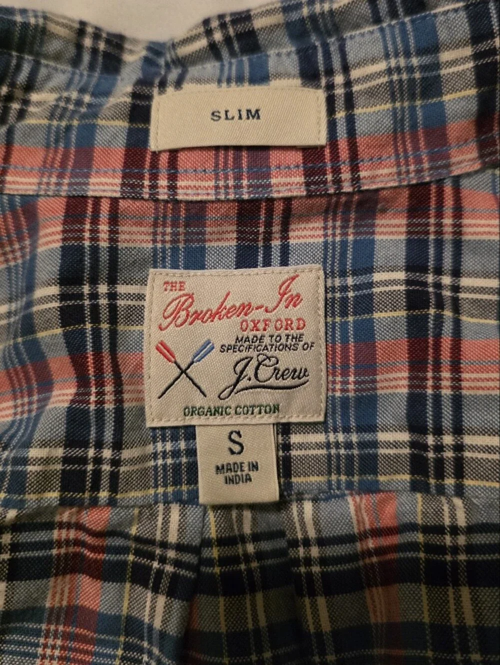 J. Crew The Broken-In Oxford Slim Check Button Up Size Small Organic Cotton